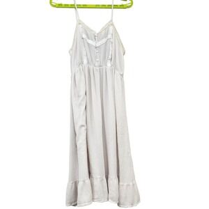 Women's‎ Size XL Crotchet Trim Midi Dress Cream Gauze Fairy Cottagecore Boho